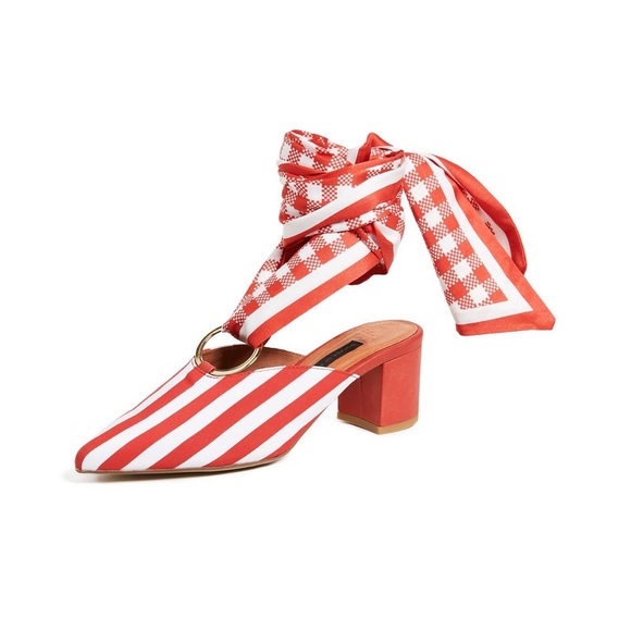 NWOB Mother of Pearl Canvas Amber Mules in Red/White - Picture 3 of 5